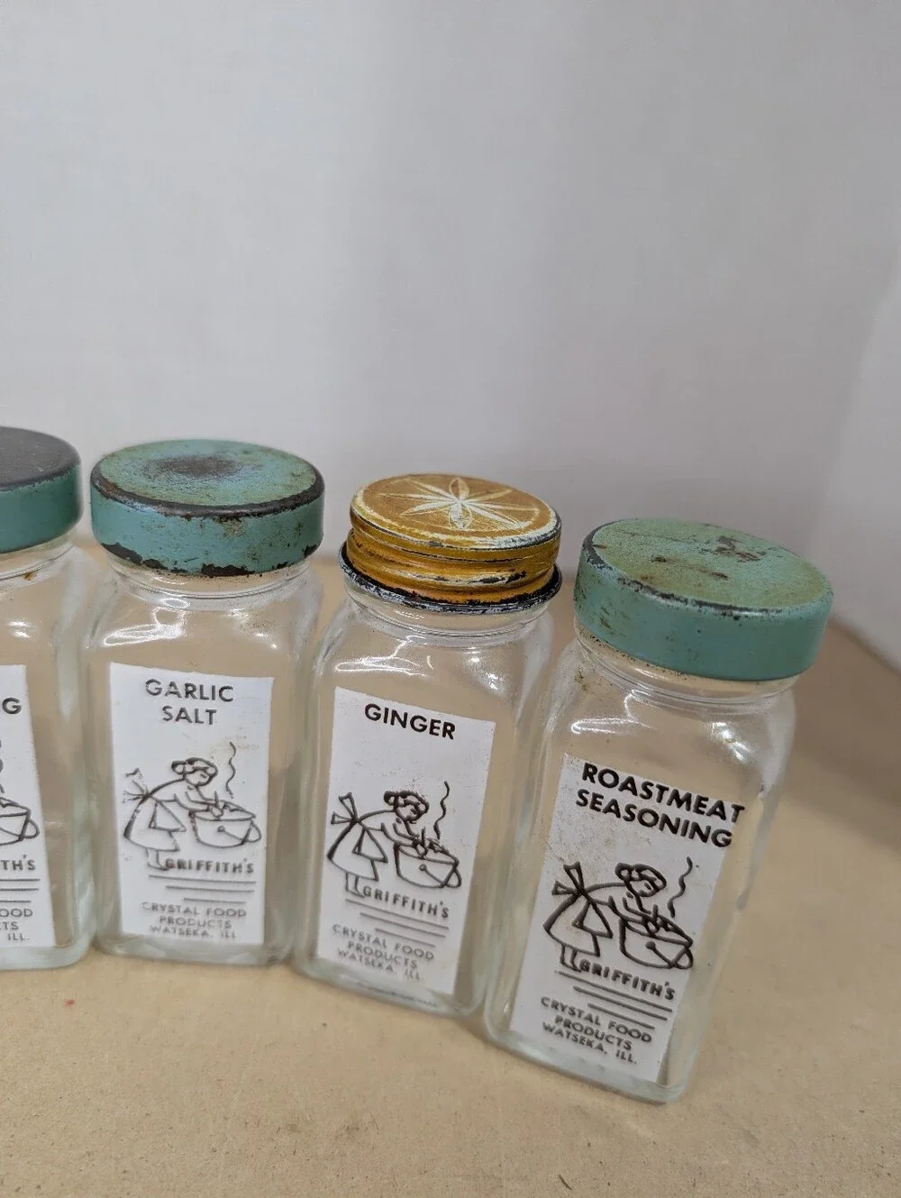 Lot Of 7 Vintage Griffiths Crystal Food Glass Spice Glasses Jars Clear Glass